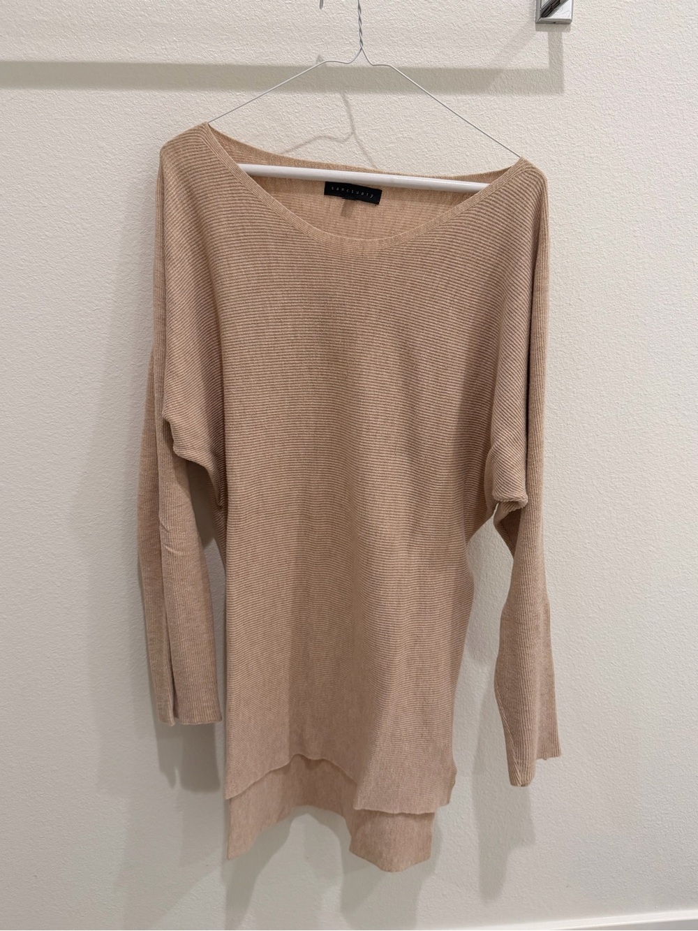Sanctuary Beige Ribbed Scoop Neck Sweater